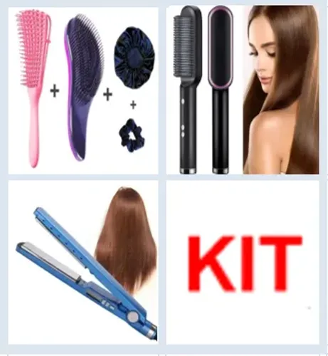 Kit com Escova Modelodora Anion + Chapinha Nano 450 + 2 Escovas + Touca + Pompom - z1018