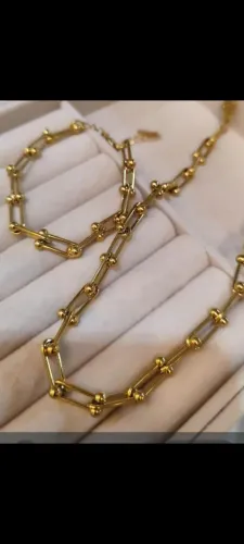 Conjunto Colar e Pulseira Elo de Luxo Dourado em aço inox
