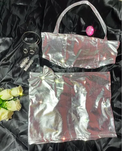 Conjunto Prata Brilhante - Top e Saia
