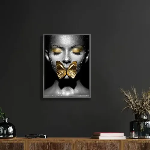Quadro Decorativo Grande Luxo Mulher Borboleta Com Vidro