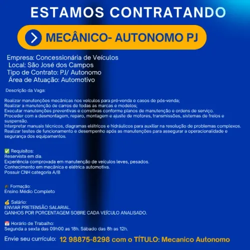 MECÂNICO AUTONOMO (CONTRATO PJ)