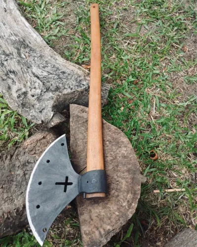 Machado Barbado Estilo Viking Artesanal Cabo Longo Madeira