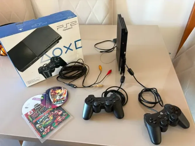 Playstation 2 Com 2 Controles, 2 memory Card, Caixa e Cabos