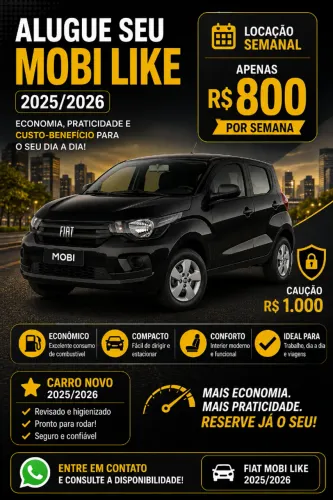 MOBI LIKE 2026 para Aluguel | R$ 800/Semana | Caução de R$ 1.000