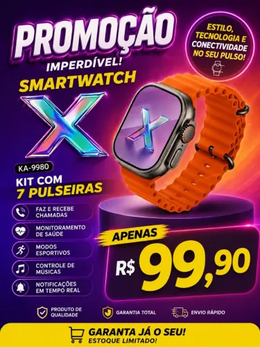 Smartwatch X KA-9980 - Kit com 7 Pulseiras | Novo Lacrado