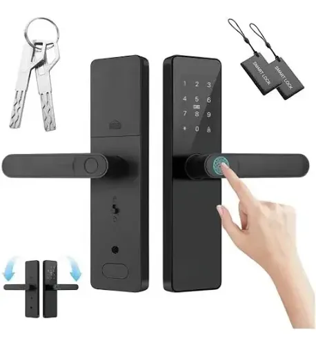 Fechadura digital com biometria, tag , senha, Bluetooth e chave de emergência 