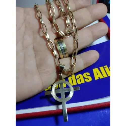 Cordão Ouro 18 Kilates Peso 16 Gramas Oco + Pingente Maciço 4 Gramas 4,7 cm x 3,50 cm
