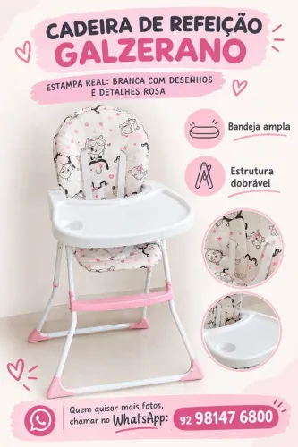 Cadeira de Refeição Galzerano Branca e Rosa - Muito Conservada!<br>