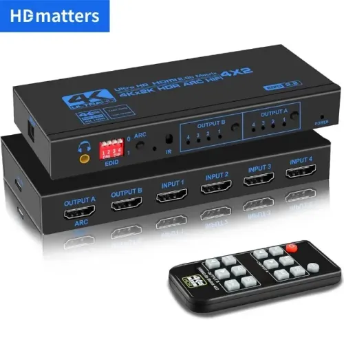 Switch HDMI 4X2 com saída de aúdio HDR ARC 4k 60hz