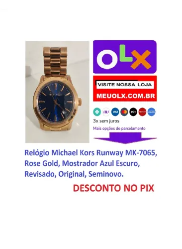 Relógio Michael Kors Runway MK-7065, Rose Gold, Mostrador Azul Escuro, Original, Seminovo.