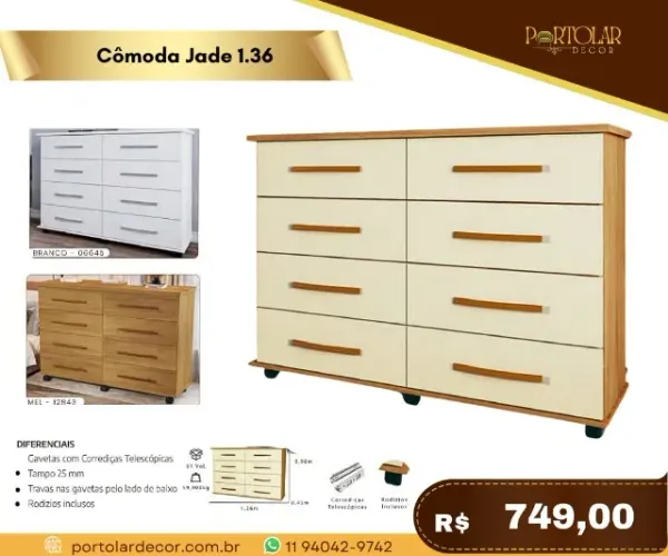 Cômoda Jade 1.36, a pronta entrega