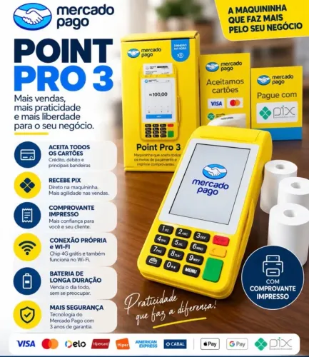 Maquininha de cartão apronta entrega Point pro 3