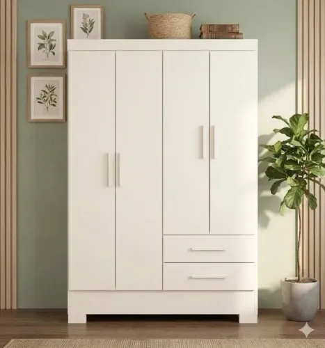 Guarda-roupa Solteiro 4 Portas 2 Gavetas Branco