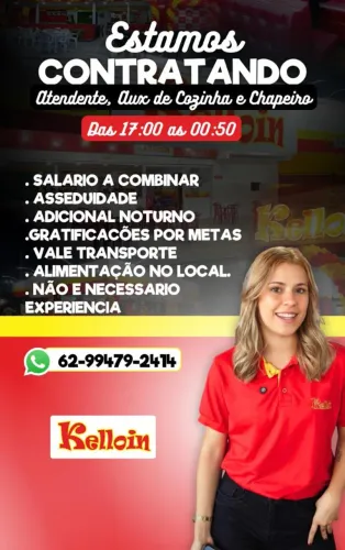 VAGA DE EMPREGO PARA ATENDENTE, AUXILIAR DE COZINHA E CHAPEIRO.