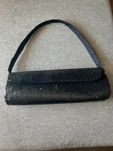 Bolsa nova de festa preta bordada paete lantejoula seda