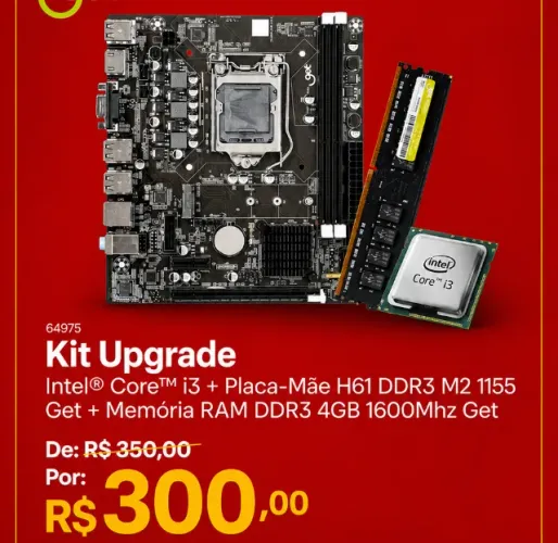 Kit Upgrade (Novo | Garantia) Core i3 + Placa-Mãe H61 M.2 + 4GB RAM DDR3 