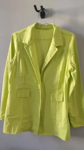 Blazer Feminino Alongado Alfaiataria Verde Lima / Neon