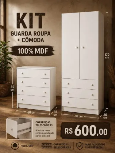 Kit Cômoda e Guarda Roupa