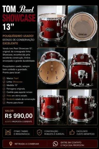 Tom Pearl Showcase 13" Original - Pouquíssimo Usado