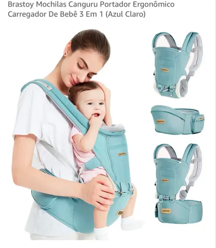 Brastoy Mochilas Canguru Portador Ergonômico Carregador De Bebê 3 Em 1 (Azul Claro)