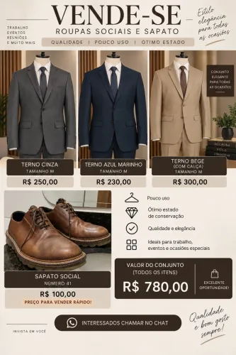 VENDE-SE | ROUPAS SOCIAIS E SAPATO SOCIAL
