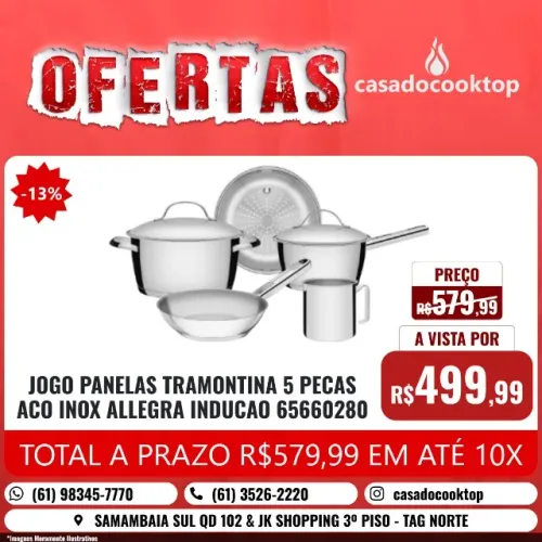 JOGO PANELAS TRAMONTINA 5 PECAS ACO INOX ALLEGRA INDUCAO 65660280