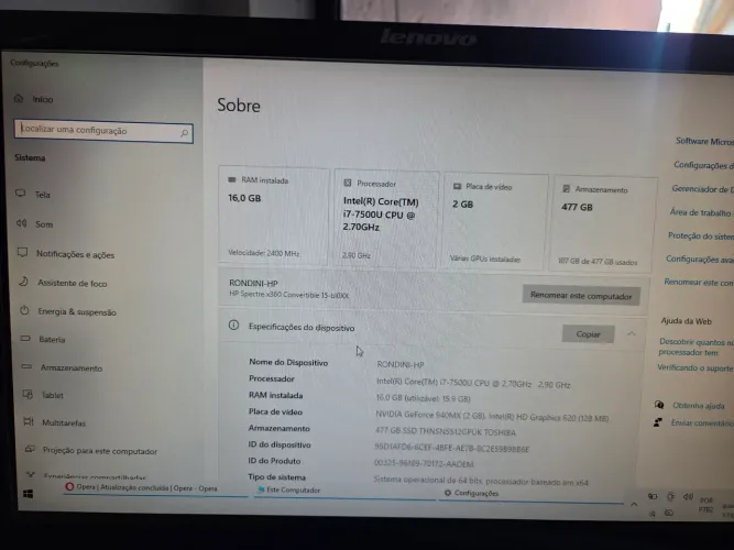 Laptop HP Spectre 360X 16gb e 512gb placa de video G-Force