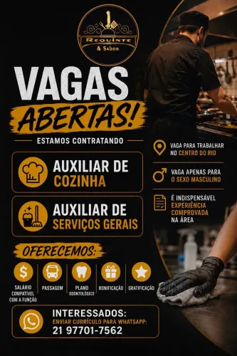 AJUDANTE DE COZINHA/VAGA MASCULINA