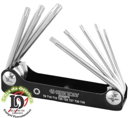 Jogo Chave Torx canivete C/08 peças ( T9, T10, T15, T20, T25, T27, T30, T40) KingTony20308