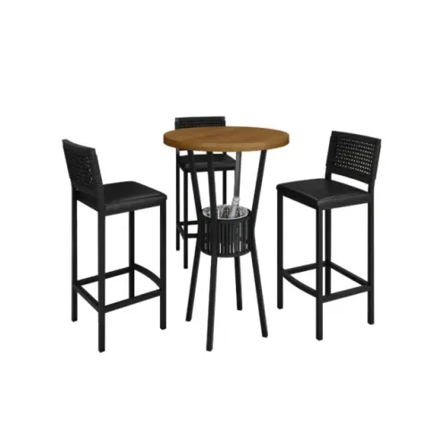 Conjunto Mesa Bistrô 3 Banqueta Madri Gourmet Com Tela Ratan Balde De Gelo Bebidas - Paona