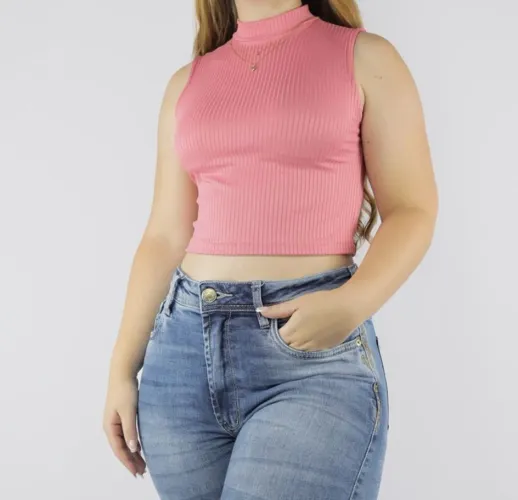 cropped rosa gola alta