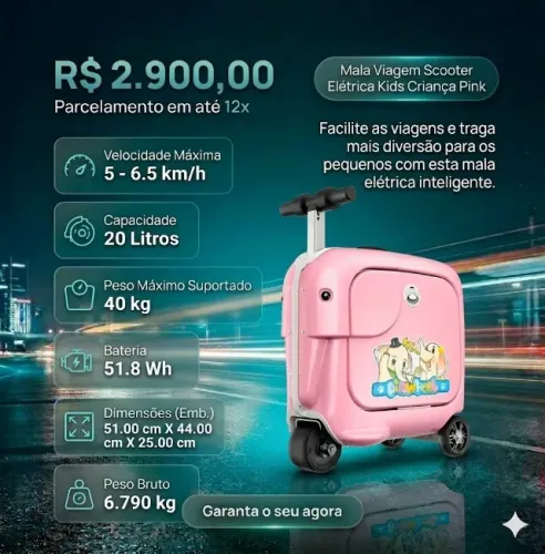Mala Viagem Scooter Elétrica Airwheel Sq3s Kids Criança Pink e azul