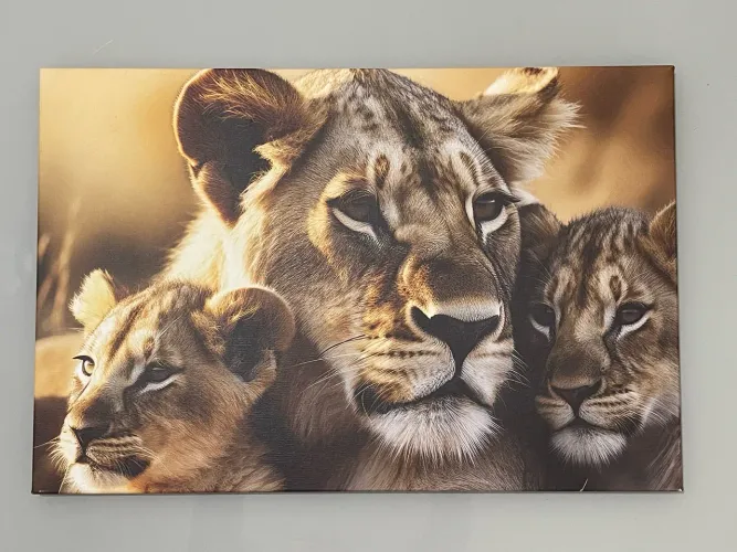 Quadro decorativo leoa com filhotes
