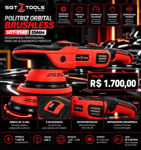 Politriz orbital Sigma Tools SGT-5140 Brushless 15 mm ? R$ 1.700,00