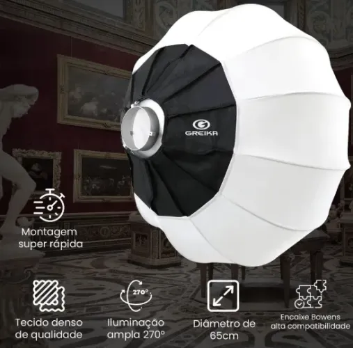 Softbox Lanterna Bowens Greika 65cm Para Canhão e Flash