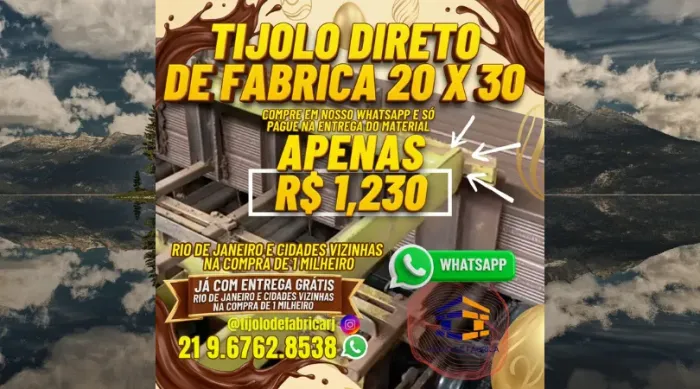 tijolo 10 furos 20x30 para empreiteiros 