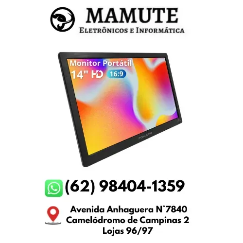 Monitor TV Digital Portátil Tela 14" LED HD, Conexões HDMI USB AV IN Bivolt