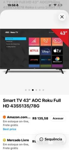 TV LED FHD 43 AOC-PHILPS 43S5135/78 ROKU