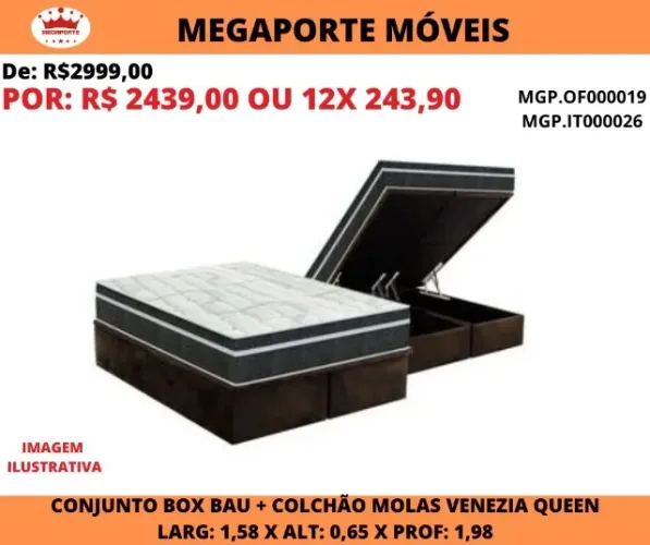 CONJUNTO BOX BAÚ + COLCHÃO DE MOLAS QUEEN
