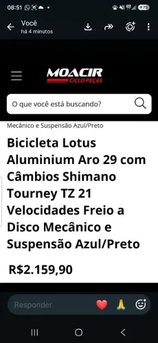 Bicicleta Lotus Alumínio aro 29 NOVA