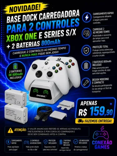 Base Dock Carregadora Xbox One Series S X Com 2 Baterias