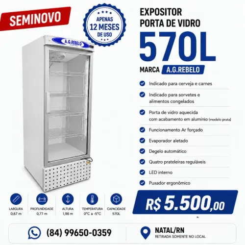 Expositor Refrigerado 570L Porta de Vidro A.G. Rebelo - Seminovo