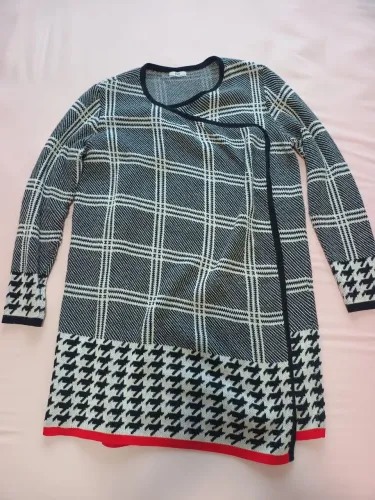 Cardigan em Tricô Alongado Xadrez tamanho GG