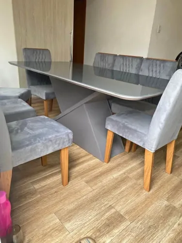 Mesa de Jantar 8 Cadeiras Tampo de Vidro 2,00m (Novo) Entrega Grátis!