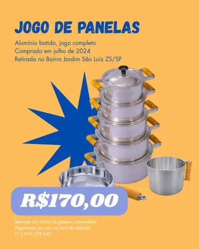 Jogo de Panelas completo em alumínio batido