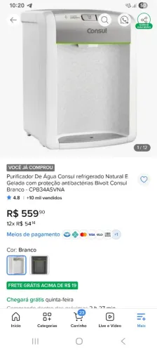 Purificador Consul recém comprado, sem marcas de uso.