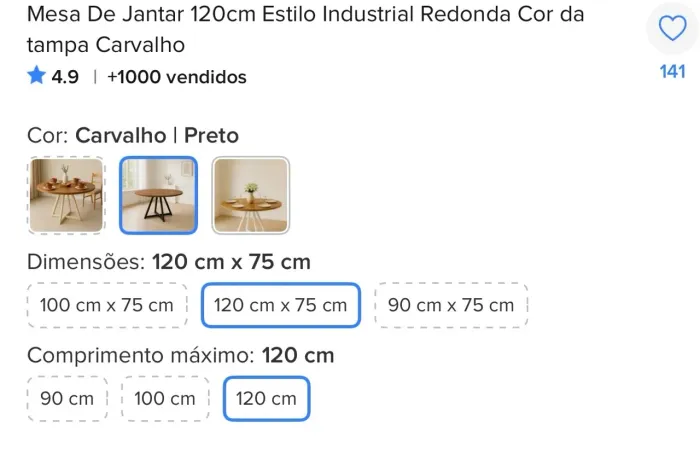 Vendo Mesa De Jantar 120cm mdf Estilo Industrial Redonda Cor da tampa Carvalho!!!