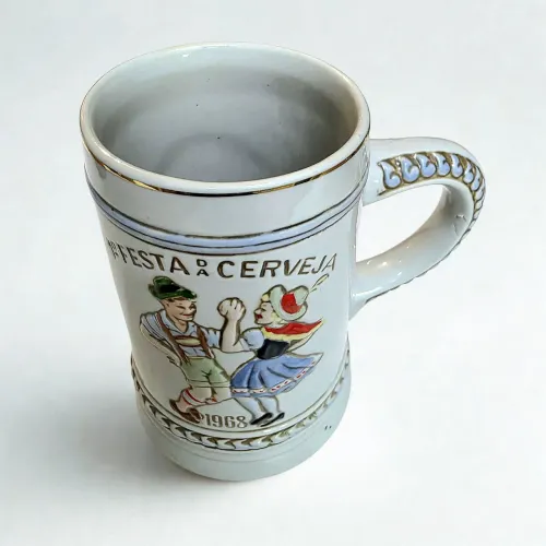 Caneca Chopp 1ª Festa da Cerveja Vila Maria 1968 Colecionável Cerâmica