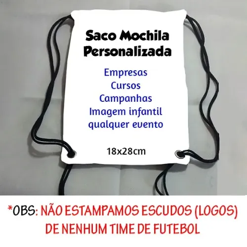 Kit 10 Sacochilas Mochila Saco Personalizada 18x28cm