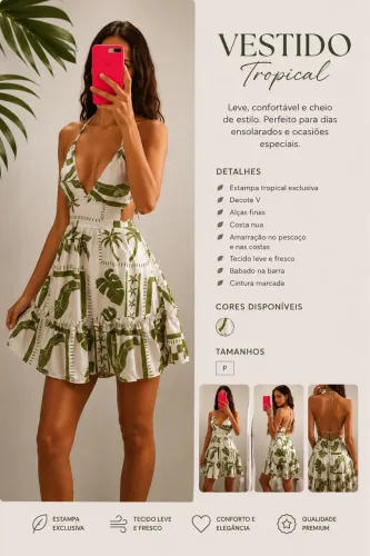 Vendo Vestido verde tropical usado apenas 2 vezes, em ótimo estado. Estou desapegando.
